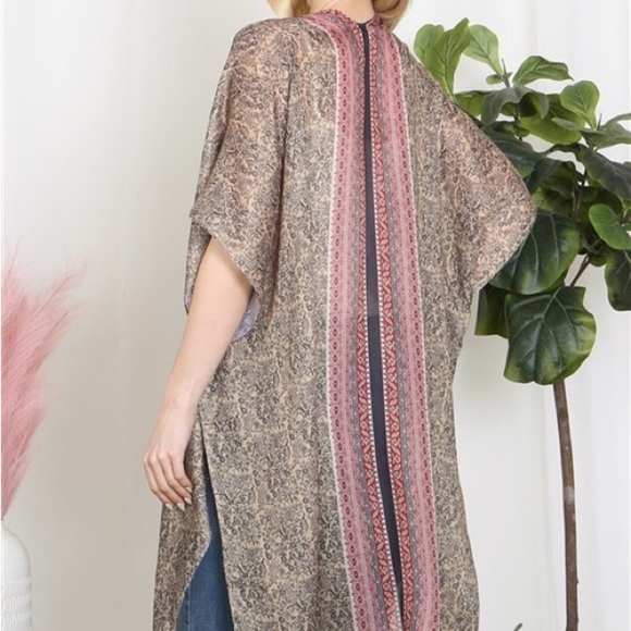 NEW ARRIVAL LIGHTWEIGHT LEAF PRINT INLINE BOHO OPEN FRONT KIMONO-BEIGE - Picture 4 of 7